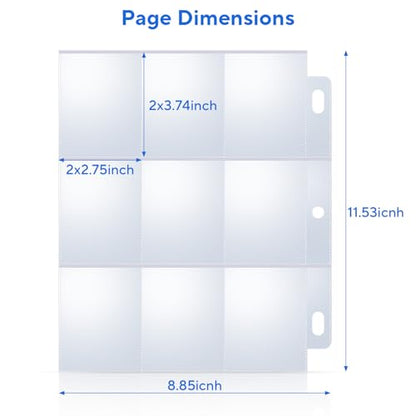40 Pack 9 Pocket Trading Card Sleeves, Double-Sided Baseball Card Sleeves, Sheet Protectors For 3 Ring Binder, Photocard Holder Page Protectors For Trading Sports & Game Cards