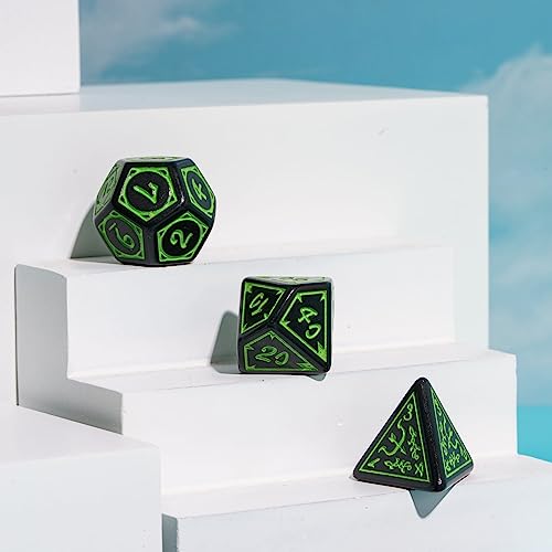 DND Dice Set -D&D Polyhedral Dice (7 Pcs) Druid Dice with Leather Dice Bag for Role Playing Dice Games RPGs(Druid - Black Green) - color: Druid - Black Green