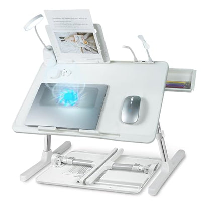 Adjustable Laptop Lap Desk with Cooling Fan USB Light for Adults 60x40cm,White - color: White,60*40cm