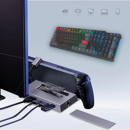 GKI Steam Deck Dock with M.2 SSD, 7-in-1 Docking Station for ROG Ally & Legion Go, 4K HDMI, Gigabit Ethernet, 100W PD Charging, Handheld Gaming Dock