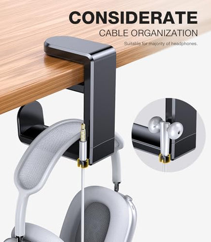 Coolpow Gaming Headphone Stand for Desk【360°Rotating】PC Headset Holder for Desk Hook Mount, Headset Stand Holder Clip Under Desk Headphone Hanger for Airpods Max, HyperX, Sennheiser All Headphone Size