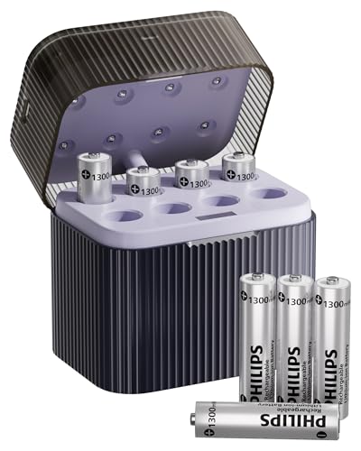 PHILIPS Rechargeable AAA Lithium Battery 8 Pack, 1.5V 1300mWh Li-ion Battery, 1200 Long Batteries Life for Game Controllers, Remote Controls, Household Electronic Devices