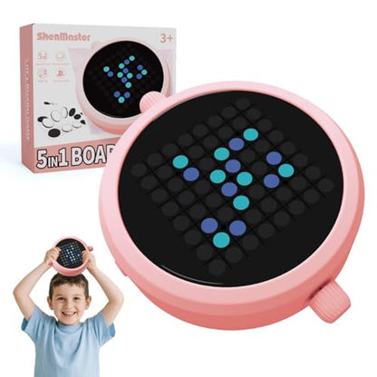 5-in-1 Electronic Board Game, Handheld Travel Game for 1-2 Players(Pink) | Includes Reversi, 4 in a Row, 5 in a Row, Chinese Checkers and Tic Tac Toe; pocket-size design with solo and 2-player modes. - color: Pink