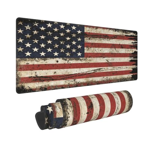 Large Gaming Mouse Pad Desk Mat, American Antique Flag Extended Keyboard Mouse Pad Mousepad with Non-Slip Base and Stitched Edge Mouse Mat Desk Pad Mouse Pads for Desk Home Office, 31.5 x 11.8 - color: American Antique Flag