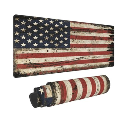 Large Gaming Mouse Pad Desk Mat, American Antique Flag Extended Keyboard Mouse Pad Mousepad with Non-Slip Base and Stitched Edge Mouse Mat Desk Pad Mouse Pads for Desk Home Office, 31.5 x 11.8 - color: American Antique Flag