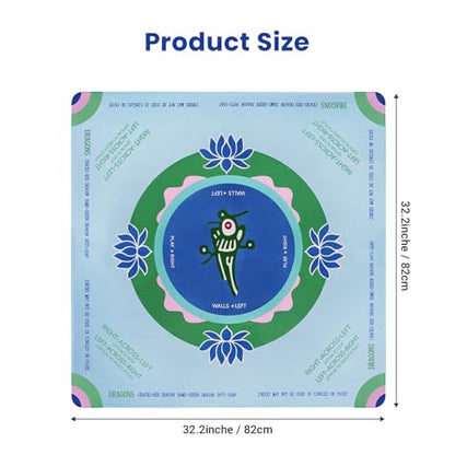 Mahjong Mat with Rules, 32.2 Inch Square Mahjong Mats for Table, Noise Reduction Mah Jong Mat, Rubber Anti-Slip Base for Board Games, Tiles Game & Dominoes Green Chick - color: Green Chick