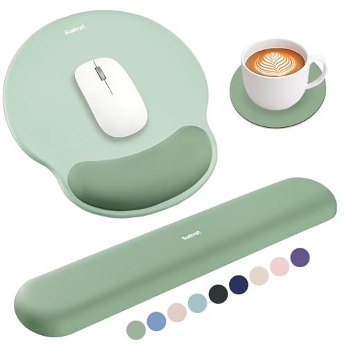 Sushret Mouse Pad and Keyboard Wrist Rest, 3-in-1 Gel Memory Foam Ergonomic Mouse Pad with Wrist Rest Set,Gaming Mousepad Arm Cushion Support for Computer Office Desk Accessories Cute Setup,Sage Green - color: Green
