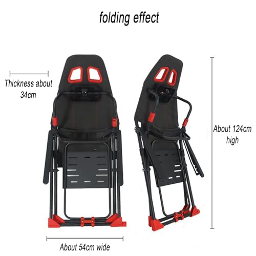 Foldable Racing Simulator Cockpit, Adjustable Wheel Stand & Ergonomic Seat, Space-Saving Steel Frame for PC and Console Gaming Immersive Setup Supports 90kg Users