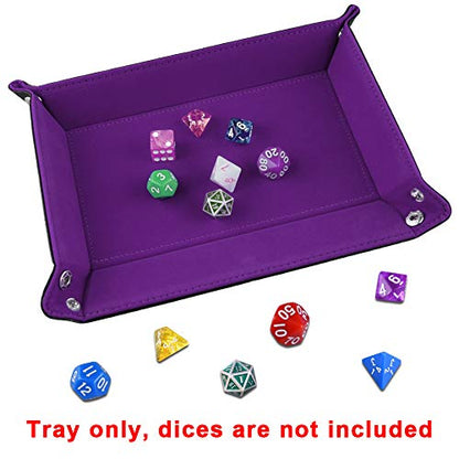 SIQUK Double Sided Dice Tray Folding Rectangle PU Leather and Dark Violet Velvet Dice Holder - color: Dark Violet