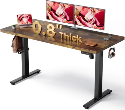 Brown 47x24 in Electric Standing Desk, 0.8 Inch Thick Tabletop | Holds 200lbs, Sit Stand, 3 Memory Height Adjustment, Extra Deep Table Top, Black Frame - color: Rustic Brown Top / Black Frame, size: 47 x 24 Inch