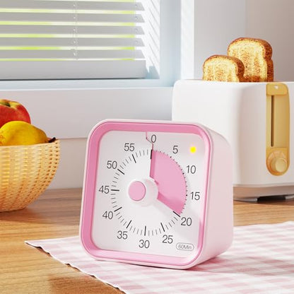 Visual Timer for Kids, Cute Timer with Pause Function, Pink | Time Management for Classroom, ADHD, Kitchen, Toddlers, Study, Alarm 3 Volume Levels, Light Indicator, Easy to Use - color: Pink