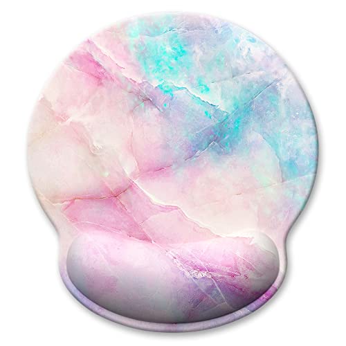 Ergonomic Mouse Pad with Wrist Support, Marble Style Memory Foam Wrist Rest Mouse Pads, Cute Laptop Computer Office Accessories Decor, Pain Relief Mousepad for Gaming Typing Work Women, Pink - color: Sunset Marble