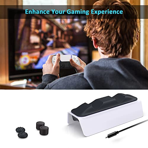 NexiGo PS5 Controller Charger with Thumb Grip Kit, Fast Charging AC Adapter, Dualsense Charging Station Dock for Dual PlayStation 5 Controllers with LED Indicator, White - color: White