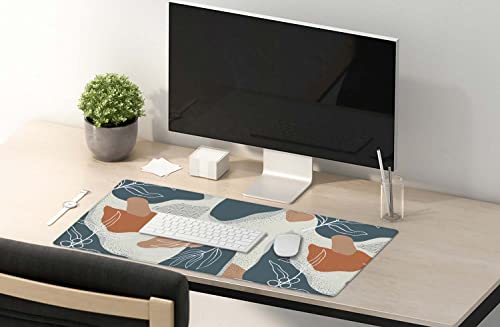SSOIU Extended Gaming Mouse Pad (35.5x15.7 in), Large Stable Rubber Base Mousepad with Stitched Edges, Keyboard Mouse Mat Desk Pad for Work, Game, Office, Home - Abstract Flowers and Leave - color: Abstract Flowers and Leave