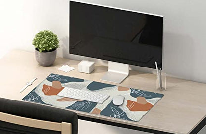 SSOIU Extended Gaming Mouse Pad (35.5x15.7 in), Large Stable Rubber Base Mousepad with Stitched Edges, Keyboard Mouse Mat Desk Pad for Work, Game, Office, Home - Abstract Flowers and Leave - color: Abstract Flowers and Leave