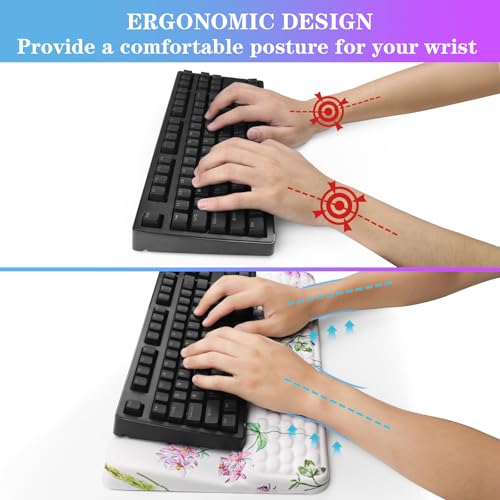 Computer Keyboard Stand with Wrist Rest, Ergonomic Tilted Keyboard Holder - Keyboard Riser with Wrist Pad - Keyboard Tray Support for Office Home - Scattered Flowers - color: Keyboard Stand-scattered Flowers