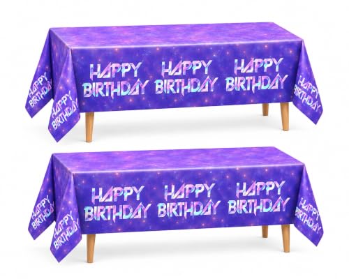 IndoTribe, 2Pcs Puprle Plastic Table Cloth Disposable 108x54 Inch Iridescent Holographic Plastic Waterproof Tablecloths Plastic Table Cover Concert Birthday Party Decorations Table Cloth Rectangle - color: Purple