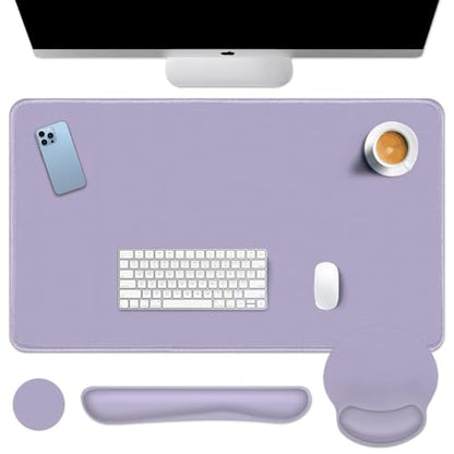 Britimes Purple Keyboard Mouse Pad Set 4 in1 Large Mousepad+Keyboard Wrist Rest+Mouse Wrist Rest+Coaster Ergonomic Design for Home Office Computer 35.4x15.7Inches - color: Purple
