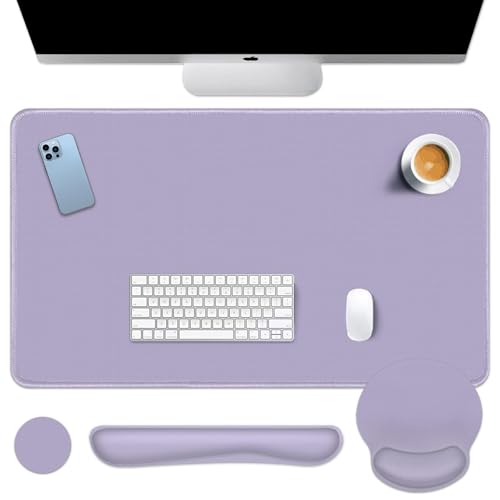 Britimes Purple Keyboard Mouse Pad Set 4 in1 Large Mousepad+Keyboard Wrist Rest+Mouse Wrist Rest+Coaster Ergonomic Design for Home Office Computer 35.4x15.7Inches - color: Purple