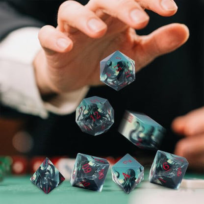 DND Dice Set, Octopus Theme Dice Set, UV Printed, Resin Material, DND Starter Set, 7pcs Polyhedral Dice Set with Dice Bag, Role Playing Board Games Accessories - color: Octopus Style Gift Bag