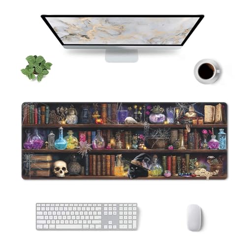Bookshelf Gothic Gaming Mouse Pad Extended Large Mouse Mat 31.5 X 11.8 Inch Nonslip Rubber Base Long Desk Pad Stitched Edges Mousepad Mice Pad for Office Home Game - color: Bookshelf Gothic
