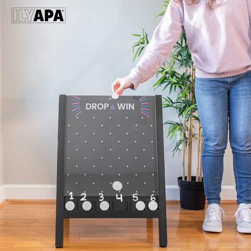 Ilyapa Prize Drop Board, 21x30 in - Penny Drop Game, Chalkboard Sign | Wooden A-Frame Chalkboard Sign, Includes 8 Coin Drop Discs & Eraser - For Trade Shows & Events - color: Black, size: 21x30