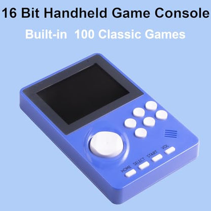 16 Bit Handheld Video Game Console for Kids Adults，2.8-inch Super Wide Lcb Preloaded 100 HD Handheld Game Console Seniors Electronic Game Player Birthday Present Xmas (Dark Blue) - color: Dark Blue