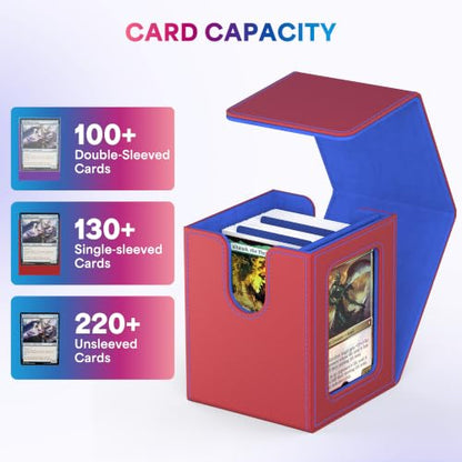 UAONO Card Deck Box for MTG Commander, Fits 100 Double-Sleeved Cards | Independent Commander Display, Magnetic Deck Case for Magic the Gathering TCG, 2 Dividers & 1 Top Loader (Red/Blue) - color: A-Red&Blue