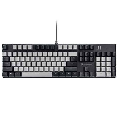 Merdia 104 Keys Wired Mechanical Gaming Keyboard | White LED Backlit US Layout | Hot Swappable Blue Switch Full Size Mechanical Keyboard | Black & Grey Keycaps Light Up PC Gaming Computer Keyboards - color: Blue Switch Black & Grey