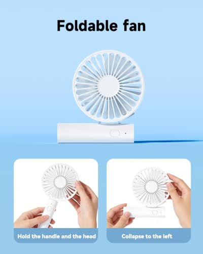 Personal Small USB Fan Rechargeable, 2-in-1 Foldable Handheld Fan Portable | 3 Gear Speeds Travel Fan Battery Powered Mini Table Fan with Lanyard for Travel Makeup Desk Girl Women Summer Gift White - color: Portable Fan