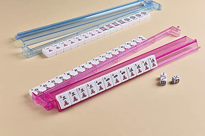 American Mahjong Game Set - Pearl Gray Quilted Soft Bag - 166 White Engraved Tiles, 4 All-in-One Rack/Pushers Complete Western Mah-Jongg, Maj Jongg, Ma Jong Set - color: Mahjong Game Set With Gray Case