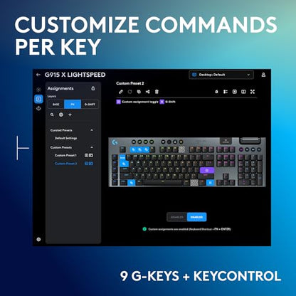 Logitech G915 X Lightspeed Wireless Mechanical Gaming Keyboard, Double-Shot PBT Keycaps, Fully Programmable Keys, RGB Backlit Mac/PC Gaming Keyboards, GL Tactile Switches, Black (Renewed) - style: Wireless