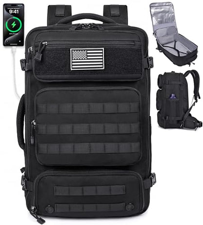 MOZETO Travel Backpack for Men 40L TSA Approved Carry On Backpack with USB Charging Port Durable Water-resistant Convertible Duffle Luggage Bag Large Weekender Bag Daypack Fits 17.3 Inch Laptop