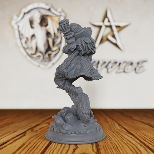 Unpainted Fantasy Minis for TTRPG - 32mm Scale Spellcaster Heroine Minis Figurine for Dungeon Masters & Miniature Game, RPG Accessory Figure - 6cm Halfling Caster (AS521)