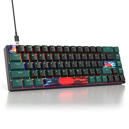 60 Percent Gaming Keyboard Mechanical with Linear Red Switch, 65% Wired Ultra-Compact Mini Keyboard Rainbow with PBT Keycaps for Ps4/Ps5/Xbox(68 Green) - color: 68 Green/red swicth