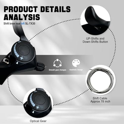 Bike Shifter, SL-TX30-7R Speed Shift Lever and Set, One Pair 3X7 Bike Thumb Gear Shifters for Mountaiity Road Folding Bicycle | Bike shifter. Durable, ergonomic design. Compatible with mountain, road, folding bikes. Easy install. - size: SL-TX30-3x7