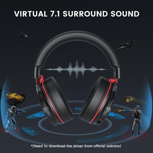 EKSA E900 Pro USB Gaming Headset for PC - Computer Headset with Detachable Noise Cancelling Mic, 7.1 Surround Sound, 50MM Driver - Headphones with Microphone for PS4/PS5, Xbox One, Laptop, Office - color: Wired Black-Red