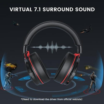 EKSA E900 Pro USB Gaming Headset for PC - Computer Headset with Detachable Noise Cancelling Mic, 7.1 Surround Sound, 50MM Driver - Headphones with Microphone for PS4/PS5, Xbox One, Laptop, Office - color: Wired Black-Red
