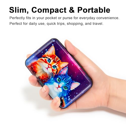 Credit Card Holder Small RFID Blocking Wallet Business Metal Slim Mini Aluminum Hard Case for Women Men - color: Colorful Cute Cats