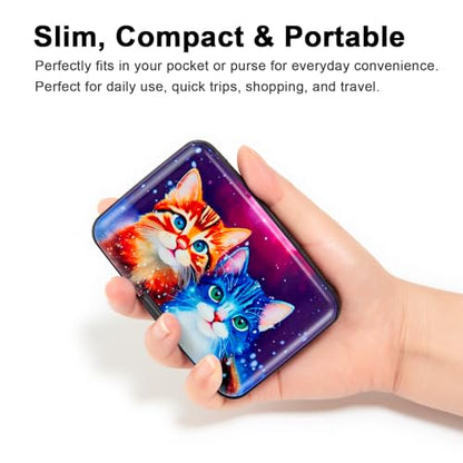 Credit Card Holder Small RFID Blocking Wallet Business Metal Slim Mini Aluminum Hard Case for Women Men - color: Colorful Cute Cats