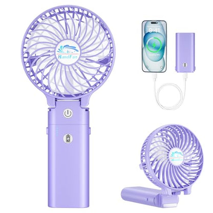 HandFan 5200mAh Handheld Fan Rechargeable, 20H Runtime Hand Fan, 3 Speeds Strong Airflow, Personal 180° Foldable Portable Fans for Travel/Summer/Concerts/Lash/Commute, Gifts for Women (Purple) - color: Clear‑Blade Purple