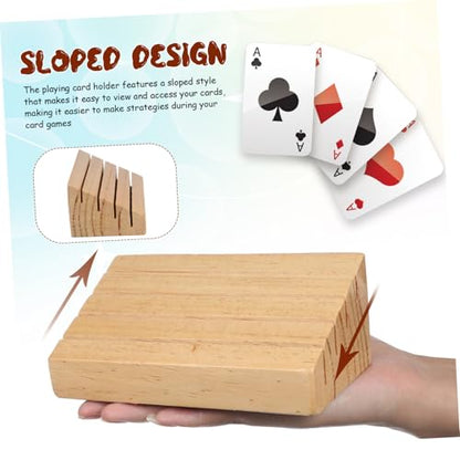 Wooden Playing Card Holder Sloped Design for Easy Access Viewing Nonslip Base Multi Display Stand for Games Collectors