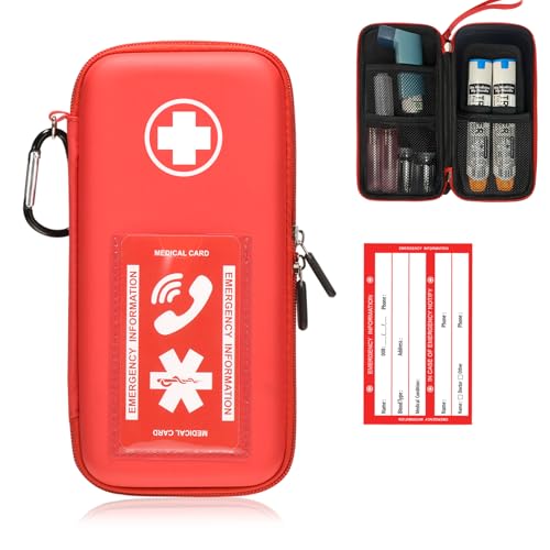EpiPen Carry Case, Hard Emergency Medical Bag with Carabiner-for 2 EpiPens, Asthma Inhaler, Auvi-Q,Eye Drops,Anti-Histamine,Allergy Medication,Diabetes Travel Case for Adults and Kids