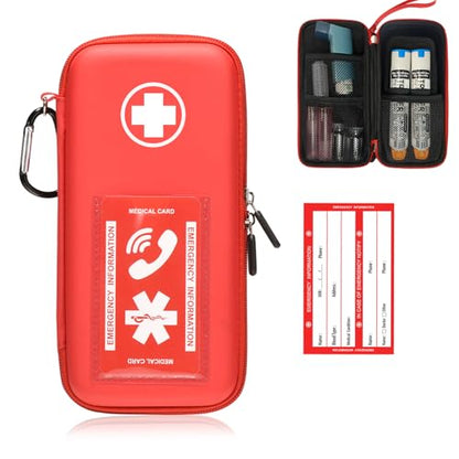 EpiPen Carry Case, Hard Emergency Medical Bag with Carabiner-for 2 EpiPens, Asthma Inhaler, Auvi-Q,Eye Drops,Anti-Histamine,Allergy Medication,Diabetes Travel Case for Adults and Kids