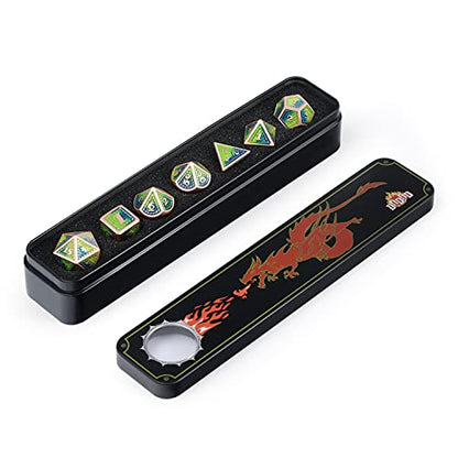 Metal DND Dice Set with Gift Metal Case DNDND 7 PCS Metallic Dungeons and Dragons Die for DND Game (Blue & Green with Matt Copper Edge) - color: Blue & Green With Matt Edge