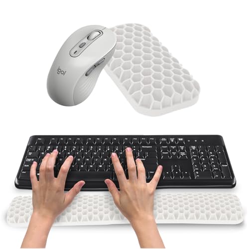 Ergonomic Keyboard and Mouse Wrist Rest Set, Silicone Honeycomb Design, 17.7 x 2.8 x 1 Inches, Non-Deformable Support for Office Gaming Typing (White) - color: White