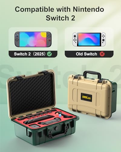 STARTRC GAMES Hard Carrying Case for Nintendo Switch 2, Professional Deluxe IP67 Waterproof, Soft Lining Hard Travel Case for Nintendo Switch 2 Console Pro Controller & Accessories (Yellow & Green) - color: Yellow and Green