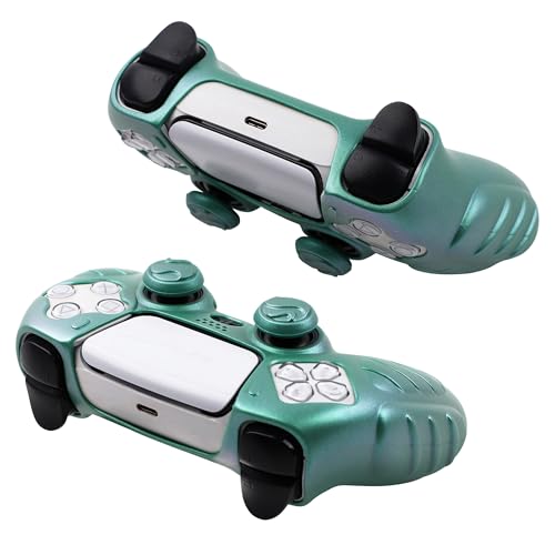 Ergonomic Soft Grip Skin for PS5 Controller, Anti-Slip Silicone Chameleon Controller Cover for PlayStation 5 with 6 Thumb Grips Accessories Set (Chroma Teal) - color: Chroma Teal