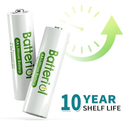 Lithium Batteries AA, Double A Batteries 3000mAh 1.5V Long Lasting for Blink Camera, Flashlight, Video Doorbell, Clocks, Remote Control, Non-Rechargeable (AA 4 Pack)