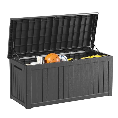 TARKARI 275 Gallon Resin Deck Box, Waterproof Outdoor Storage Box, Lockable for Patio Furniture, Garden Tools, Pool Accessories, UV-Resistant for All Weather Use, Black - color: Black, size: 275 GAL